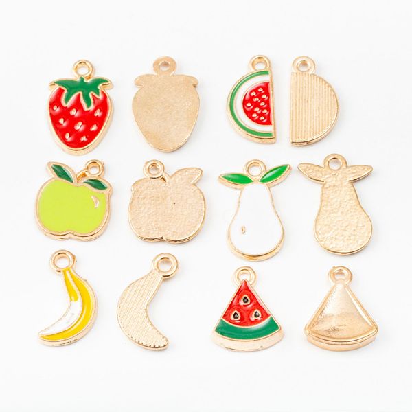 

20pcs gold tone alloy enamel jewelry charms oil drop ornament accessories fruit watermelon strawberry apple banana pear pendants, Bronze;silver
