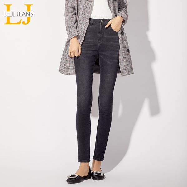 

leijijeans new arrival spring black jeans classic high waist slim feet women plus size jeans skinny pencil 7252, Blue