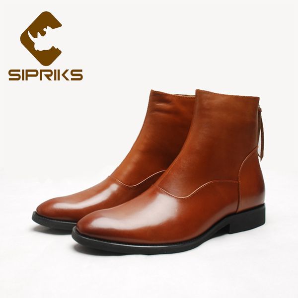 

sipriks italian style leather mens zip boots trendy male cowboy ankle basic boots fashion male footwear shoes business gent suit, Black
