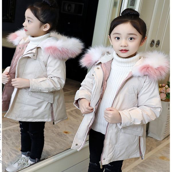 

christmas winter kids girls winter jacket fur cotton coat fashion long coats thickening snowsuit big girls clothes jacket, Blue;gray