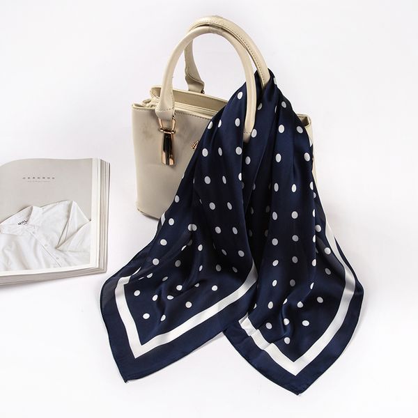 

brand women scarf fashion 2019 dots print silk scarves square small handkerchief office neck hair scarfs 70*70cm, Blue;gray