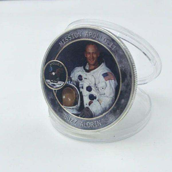 

100 pcs the mission apollo 11 coin neil michael buzz astronaut hero silver plated 40 mm lunar probe project moon decoration coin