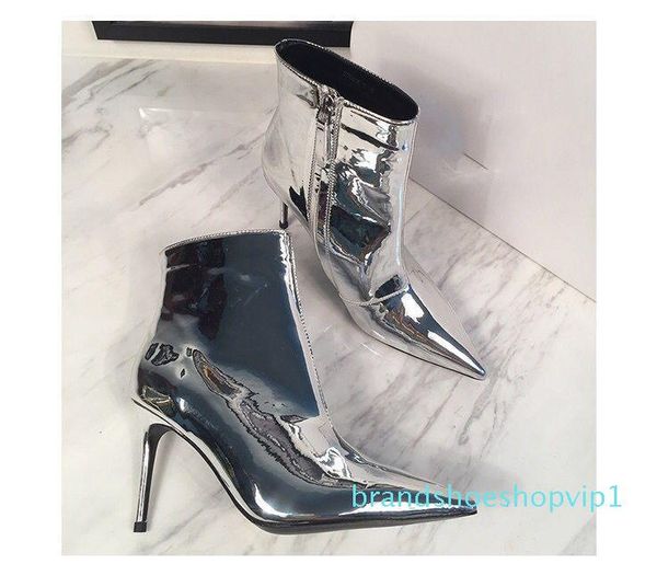 

runway fashion metallic leather womens knee high boots gold silver rainboots short long botas ladies high-heeled dress prom shoes large size, Black