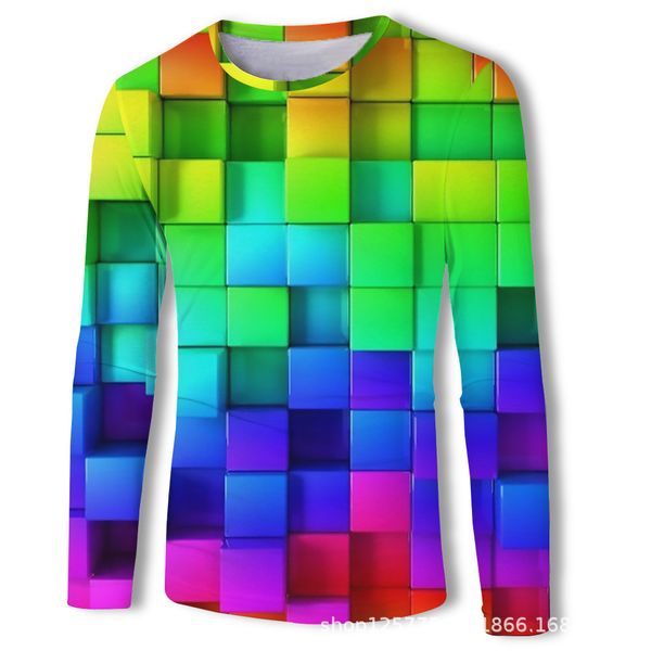 

mens designer autumn square 3d printed long sleeve t-shirt, White;black