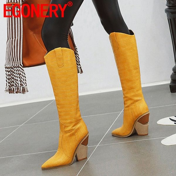 

egonery winter new fashion knee high boots outside super high heels warm pointed toe plus size women shoes drop shipping, Black