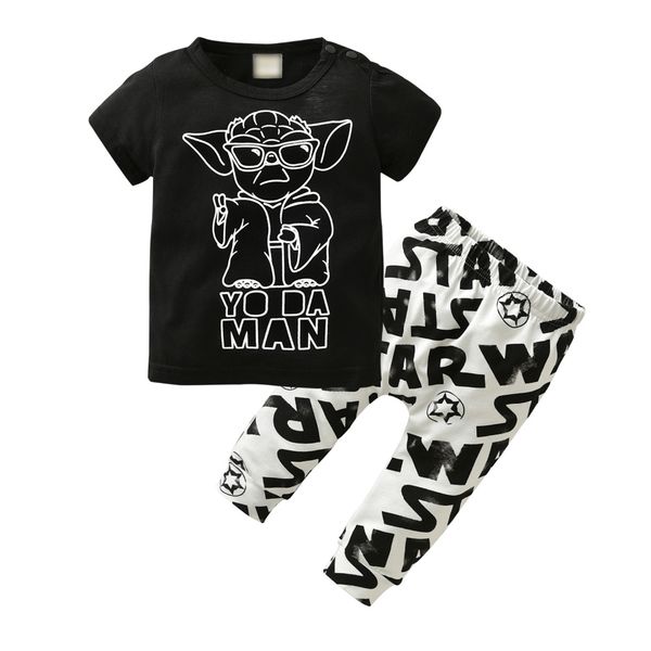 

2020 newborn baby boys summer clothes set cartoon star wars outfit short sleeve t-shirt +legging pants infant clothing suit, White
