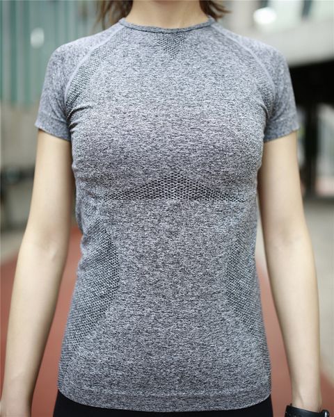 

women's energy seamless yoga shirts short sleeve fitness gym active workout shirt dry fit compression sports running t-shirt, White;red