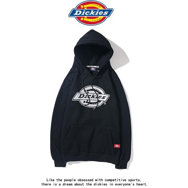 

2020 classic dickies brand cotton sweater men women couple plus velvet sweatshirts letter printed hooded outerwear zm-z+626 good, Black