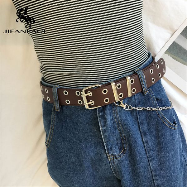 

jifanpaul belts for women genuine leather belts chain fashion punk style pin buckle belt women ing, Black;brown