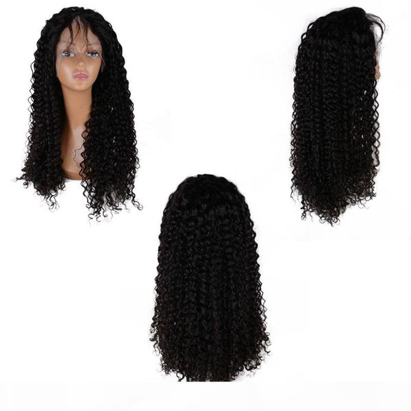 

моя королева необработанной бразильского норка девственных волос человеческих естественного цвета курчавых курчавый полные парики шнурка для, Black;brown