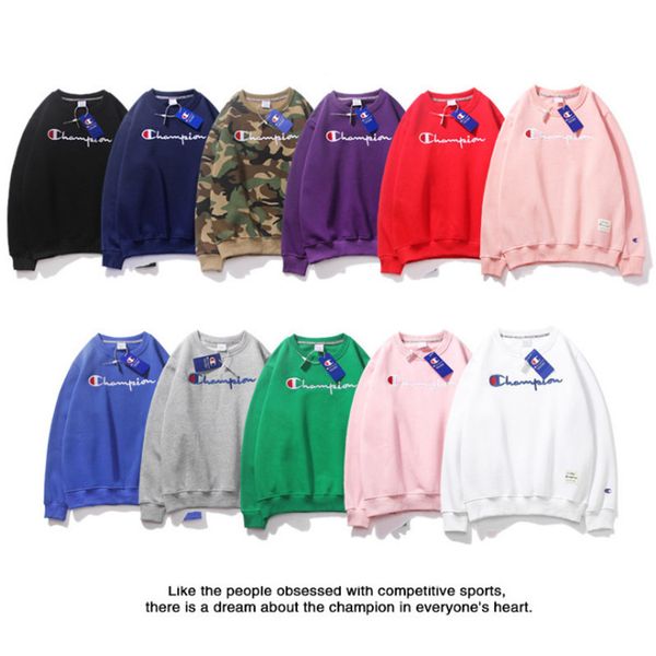 

11 colors champion letter printed hoodies casual pullover sweatshirt teenager long sleeve embroidery velvet t-shirt clothing dhl jy671, Black