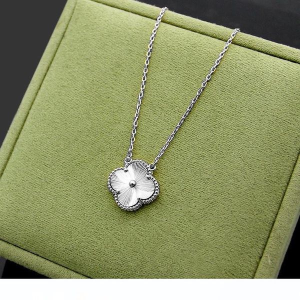 

new arrive fashion lady 316l titanium steel single motifs grain golden four leaf flowers 18k plated gold necklaces 2 color, Silver