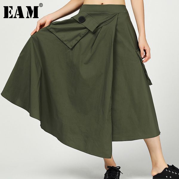 

eam] 2019 new spring summer high elastic waist black irregular personality split joint half-body skirt women fashion tide jt011
