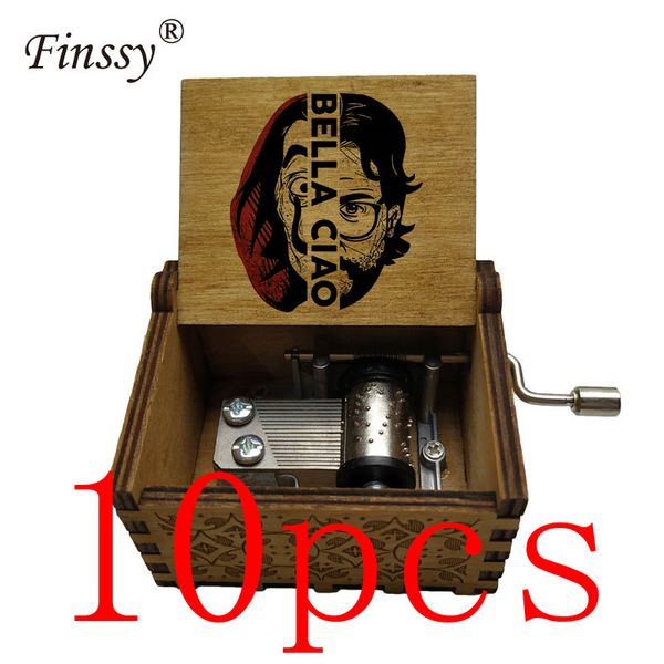 

wholesale 10pcs creative la casa de papel bella ciao wooden hand crank music box theme music box new year tv fans friends gift, Silver