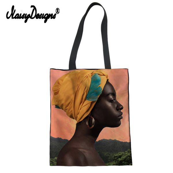 

noisydesigns art afro girl print canvas cotton tote women trolley shopping messenger bag female shoulder bags student daily pack