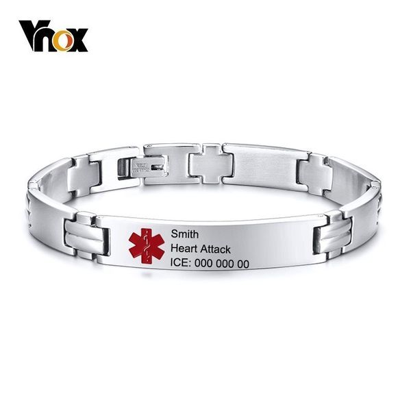 

vnox engraving medical cross id bracelets for men women cuff bangle stainless steel link chain diabetes epilepsy, Golden;silver
