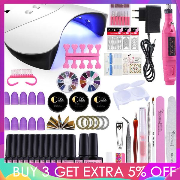 

nail art manicure tools 36w uv led lamp nail dryer 6/10/12 color gel varnish base coat soak off polish set kits