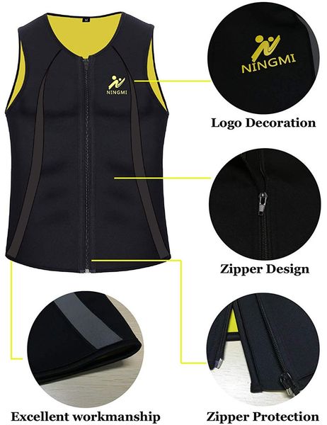 

ningmi men sauna vest sweat waist trainer tank neoprene slim body shaper male workout corset compression shapewear strap, Black;brown