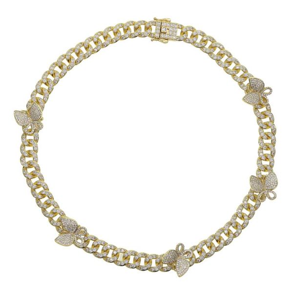 

2020 new arrived iced out bling cz miami cuban link chain butterfly charm choker necklace hip hop women jewelry, Silver