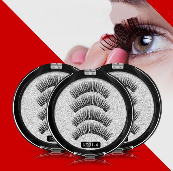 

4pcs/set handmade 3d double magnetic eyelashes on magnets natural no-glue fake eye lashes magnet false eyelash extensi epacket ing