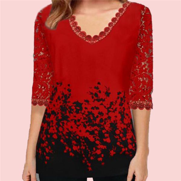 

women lace summer tshirts floral print short sleeve v neck designer hollow out ladies pluse size clothing, White