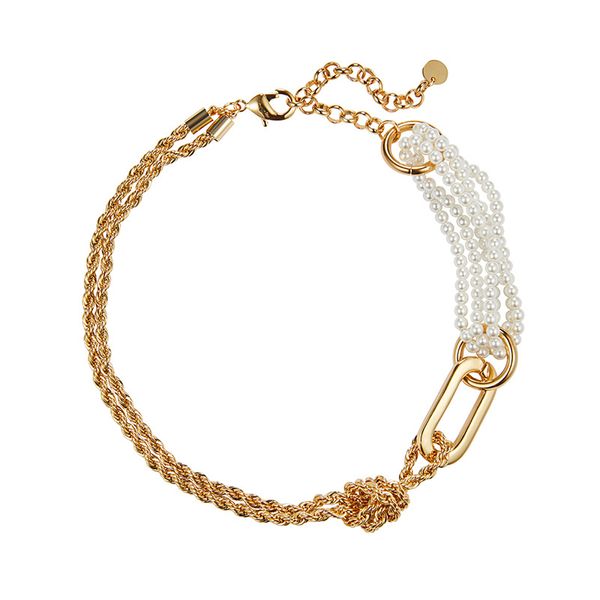 

rongho бренда pearl chokers ожерелья для женщин коренастый цепной узел узел ожерелье кулон винтаж bijoux, Golden;silver