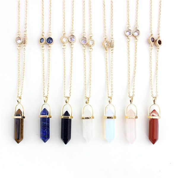 

2019 euramerican fashion accessories colorful three-dimensional six side bar natural stone necklace sweater chain, Silver