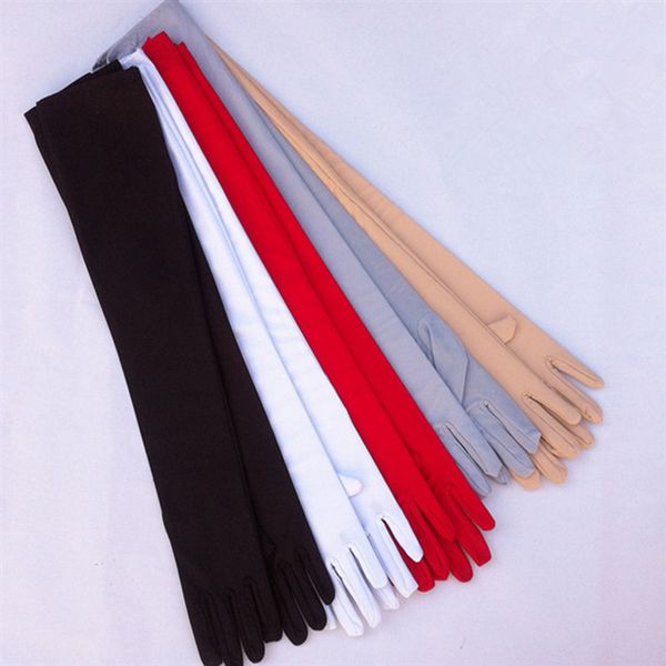 

1pair khaki long solid women sunscreen gloves summer spring high elastic thin spandex anti-uv driving gloves opera 55cm, Blue;gray