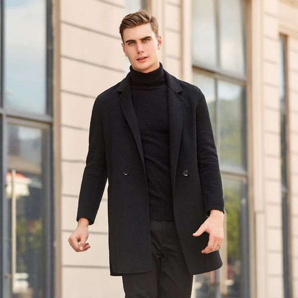 

m-3xl brand men's clothing autumn winter cashmere coat black business casual long woolen jacket overcoat cashmere