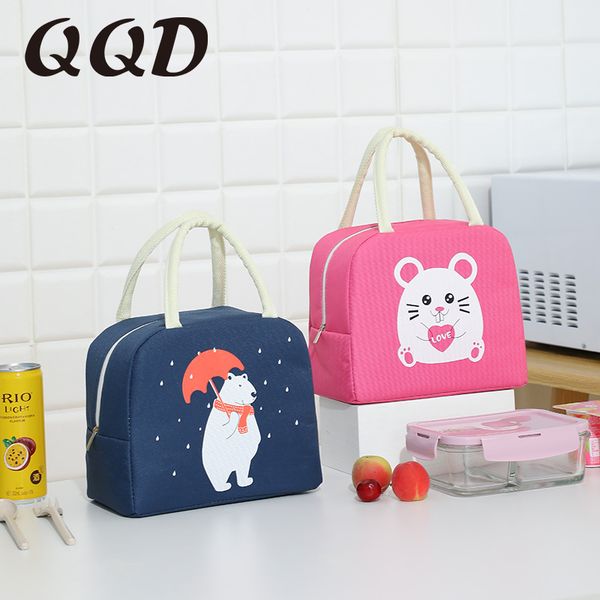

qqd lunch box for kids cartoon portable picnic cooler bag packed lunch reusable school thermal bag breakfast insulation, Blue;pink