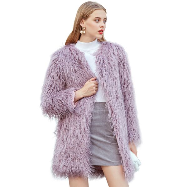 

zadorin 2018 bohemian hairy faux fur coat women thicken long fur coats plus size fluffy winter jacket women shaggy cardigan pele, Black