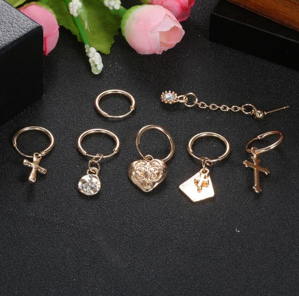 

wholesale-7pcs/set stud earrings cross/love/peace symbol earrings set fashion jewelry accessories for womens earring, Golden;silver