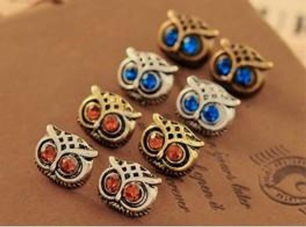 

jewelry stud earrings lovely owl head ear studs antique gold plated alloy girls womens ear clips stud earrings, Golden;silver