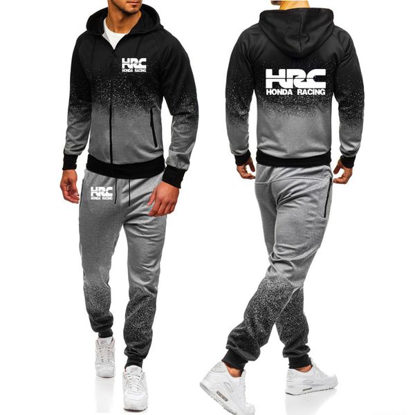 

hoodies men hrc race car print casual harajuku gradient color hooded fleece zipper jacket sweatshirt sweatpants suit 2pcs