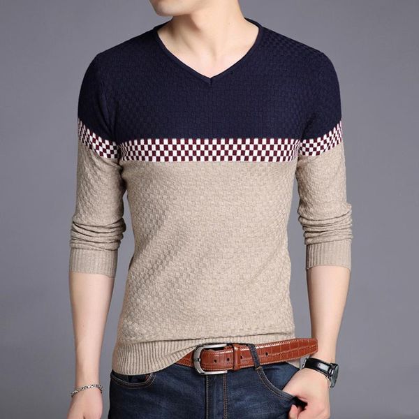 

мужские трикотажные топы свитер пуловер basic v neck для зимы осени контрастировали вскользь bo24321214, White;black