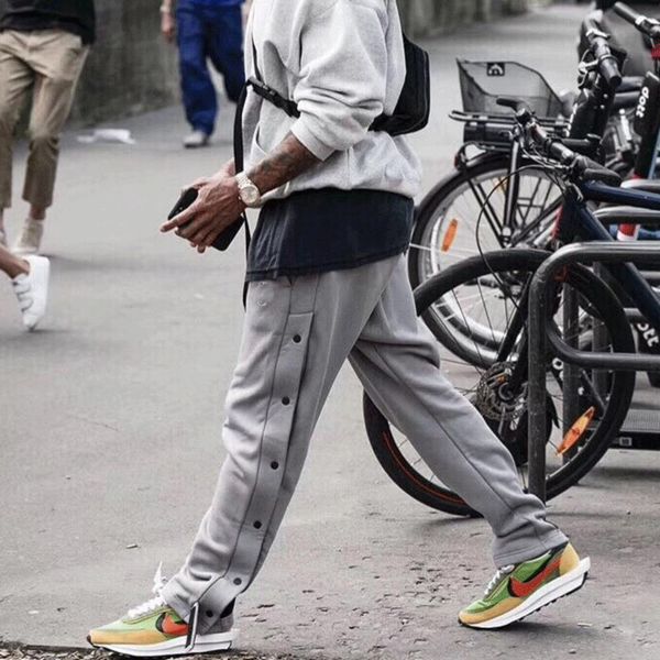 

19fw luxury european ffog grey side buckle sweatpant sports casual oversize hip-hop trousers mens designer trousers hfyykz002, Black