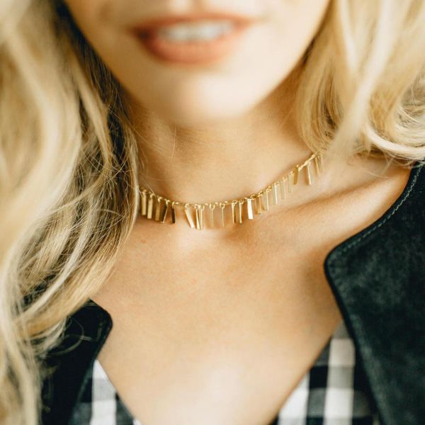 

metal bar tassel chain choker necklace for women charm necklace collares jewelry, Golden;silver