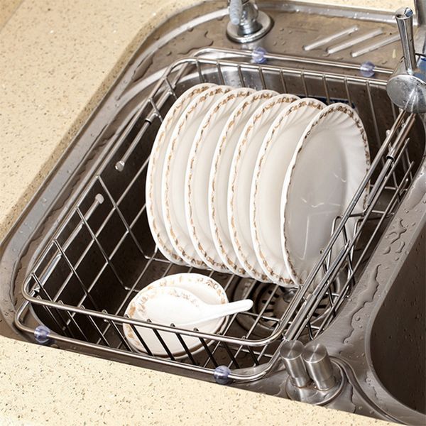 

multifunctional stainless steel sink draining racks holders retractable dish drainer rack vegetables basket kitchen storage box