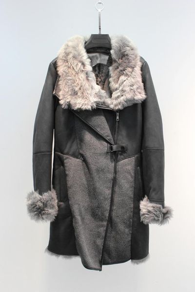 

women's fashion luxury sheep fur shearling wool lining woolen decoration overcoat, Black;brown