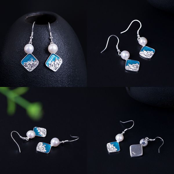 

925 s silver manual diy natural freshwater pearl earring nation wind originality design the blue sea blue sky earrings earring charms, Golden