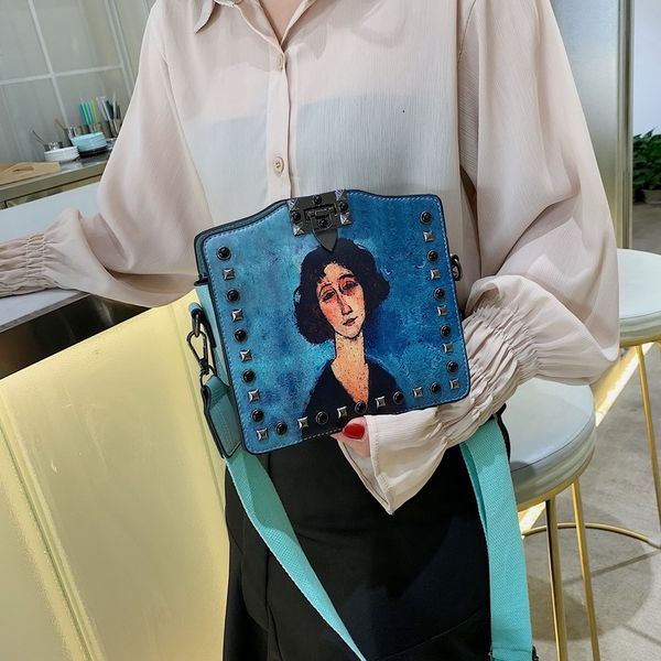 

new korean version baitao personalized graffiti single shoulder oblique bag fashion rivet broadband bucket bag women