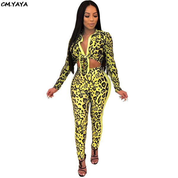 

2019 women two pieces set tracksuit leopard vintage print tie up long sleeve blouses pencil pants suit outfit 3 color 2114, White