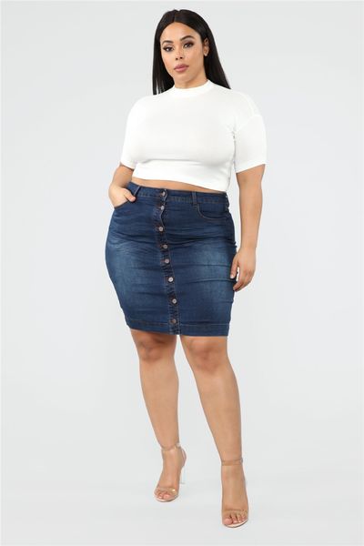 

2019 женские легкие в комфорт плюс размеры классическая пуговица спереди повседневная эластичная юбка-миди с высокой талией синий, Black