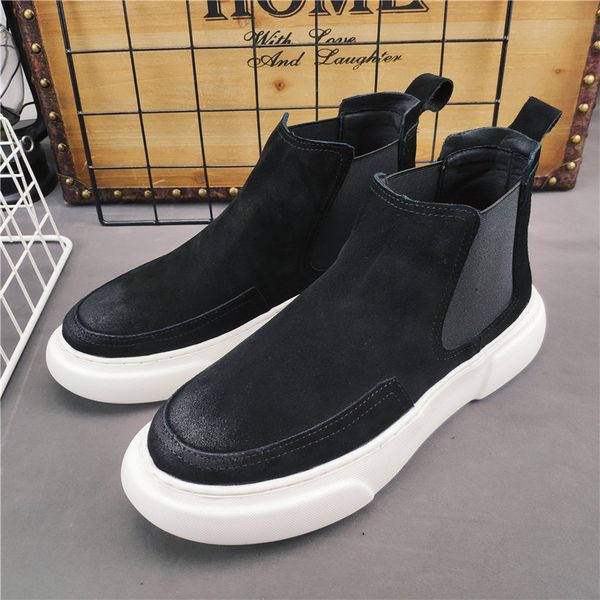 

2019 autumn winter leather high sneakers men shoes with fur plush warm casual classic comfortable male footwear g11-37, Black