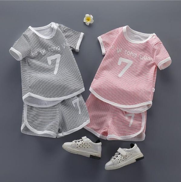 

boys shorts set children short sleeve stripe cotton 2pcs sets (tshirt+short)casual sportwear baby tracksuit kids boutique designer clothes, White