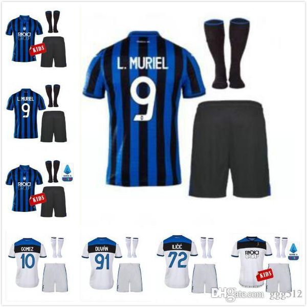 

atalanta kids kit soccer jersey 19 20 home blue away white l.muriel gomez feule de roon ilicic boy set 2019 2020 football shirt child, Black