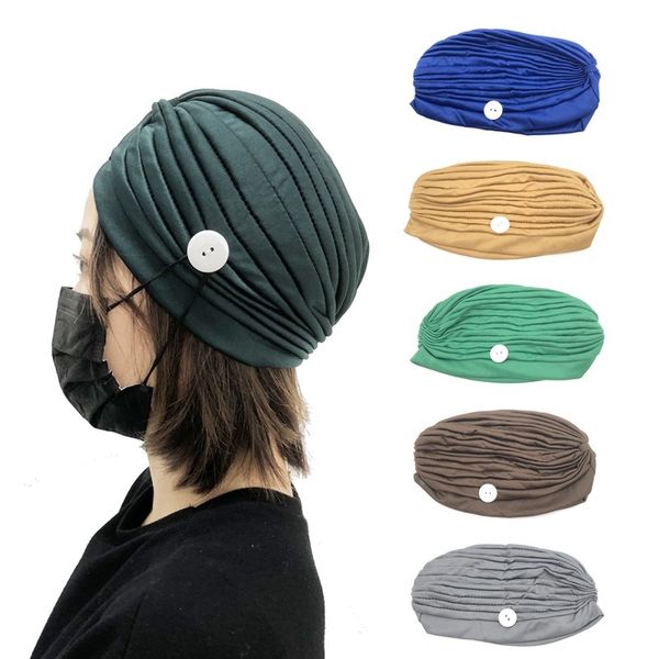

new popular women's masks anti-tightening hair band sports fitness hair cap protect ear indian hat button hat, Golden;silver