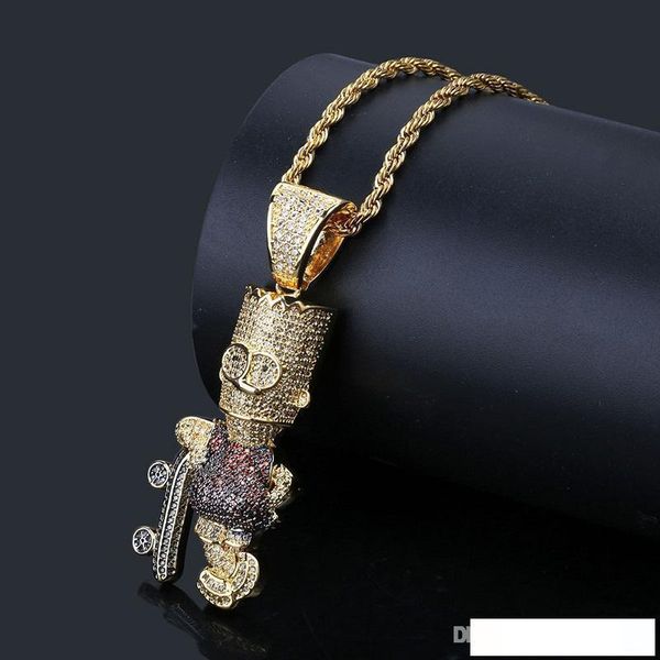 

new mens hip hop iced out gold pendant necklace cartoon simpson pendant necklace fashion necklace jewelry, Silver