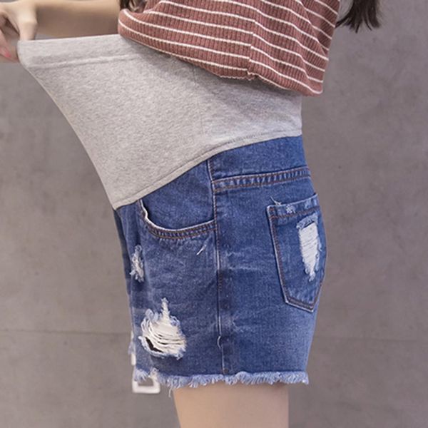

fashsiualy pregnant woman ripped jeans maternity solid short pants nursing prop belly ropa maternal ropa premama embarazadas, White
