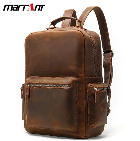 

men's leather backpacks european and american retro men's bag head layer cowhide crazy horse men's backpack large capacity tr